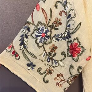 Bohemian Floral Embroidered Kimono in Cream with Multi-Color Stitching OS